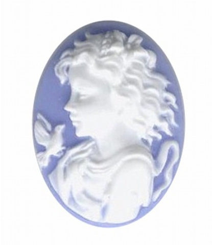 25x18mm girl with bird blue and white resin cameo 816q