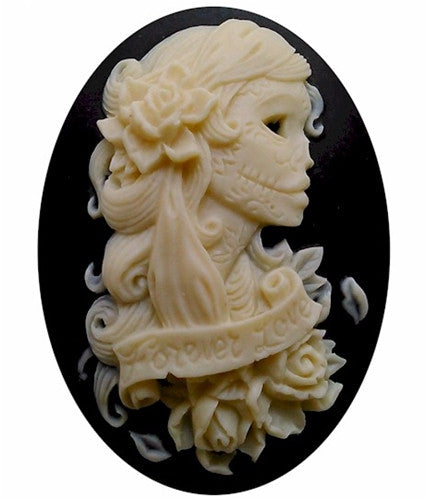 40x30mm Black Ivory Skull Cameo Day of the Dead jewelry skeleton gothic cabochon 823x