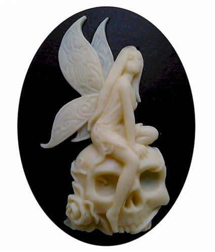 40x30mm Black Ivory Fairy Skull Cabochon Cameo Day of the Dead 824x