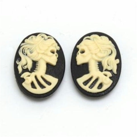 18x13mm pair skull Lolita Skeleton Resin Cameo Black Ivory Goth Skeleton Zombie 835x