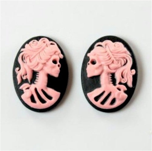 18x13mm pair skull Skeleton Resin Cameo Black Pink Goth Skeleton Zombie 836x