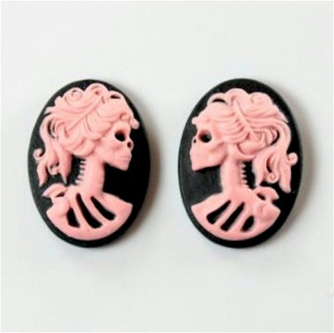 18x13mm pair skull Lolita Skeleton Resin Cameo Black Pink Goth Skeleton Zombie 836x