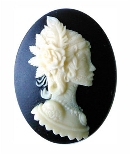 40x30mm Black Ivory Resin Cameo Tattoo Royal Bride Princess 873x