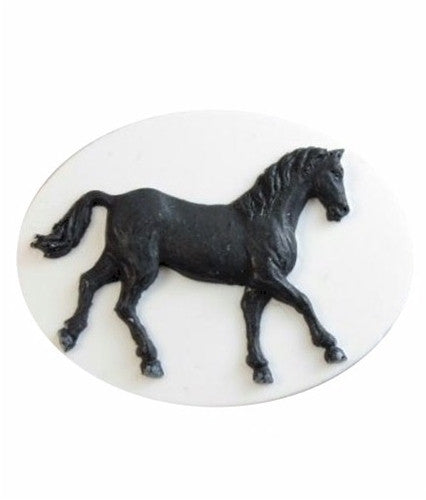 40x30mm Black Equestrian Horse Flat white Background Resin Cameo 892x