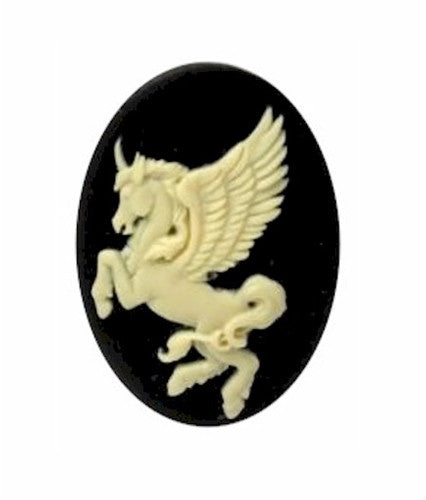 25x18mm Black and Ivory Unicorn Resin Cabochon Cameo 900x