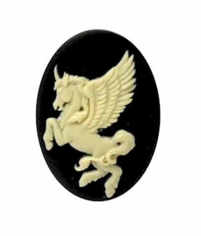 25x18mm Black and Ivory Unicorn Resin Cameo 900x