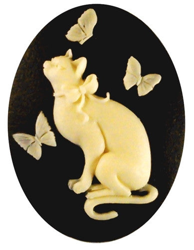 40x30mm Resin Cat Cameo Butterfly Cabochon Black Creme 910x