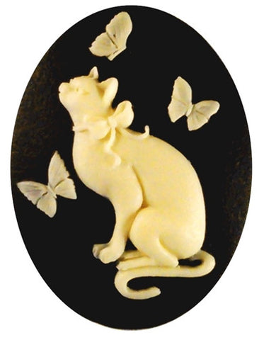 40x30mm  Resin Cat Cameo Butterfly Cabochon Black Creme 910x
