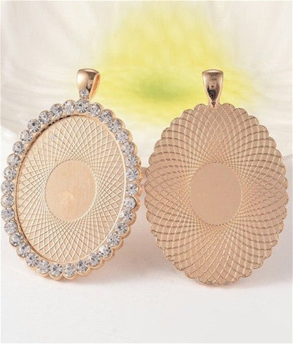 Pendant Cabochon Cameo Setting 40x30mm Rhinestone Bright Gold 918x
