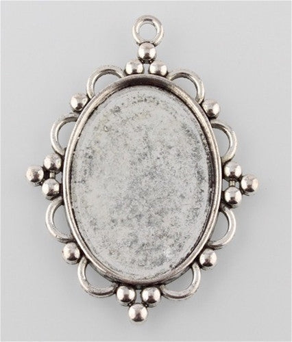 40x30mm Antique Silver Pendant Cabochon Setting Bali Style Cameo Setting 942x