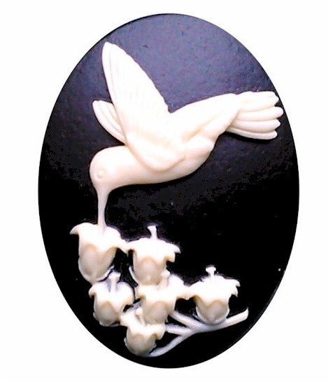 40x30mm Hummingbird Lily of the Valley Black Crème Resin Cameo Cabochon 978x