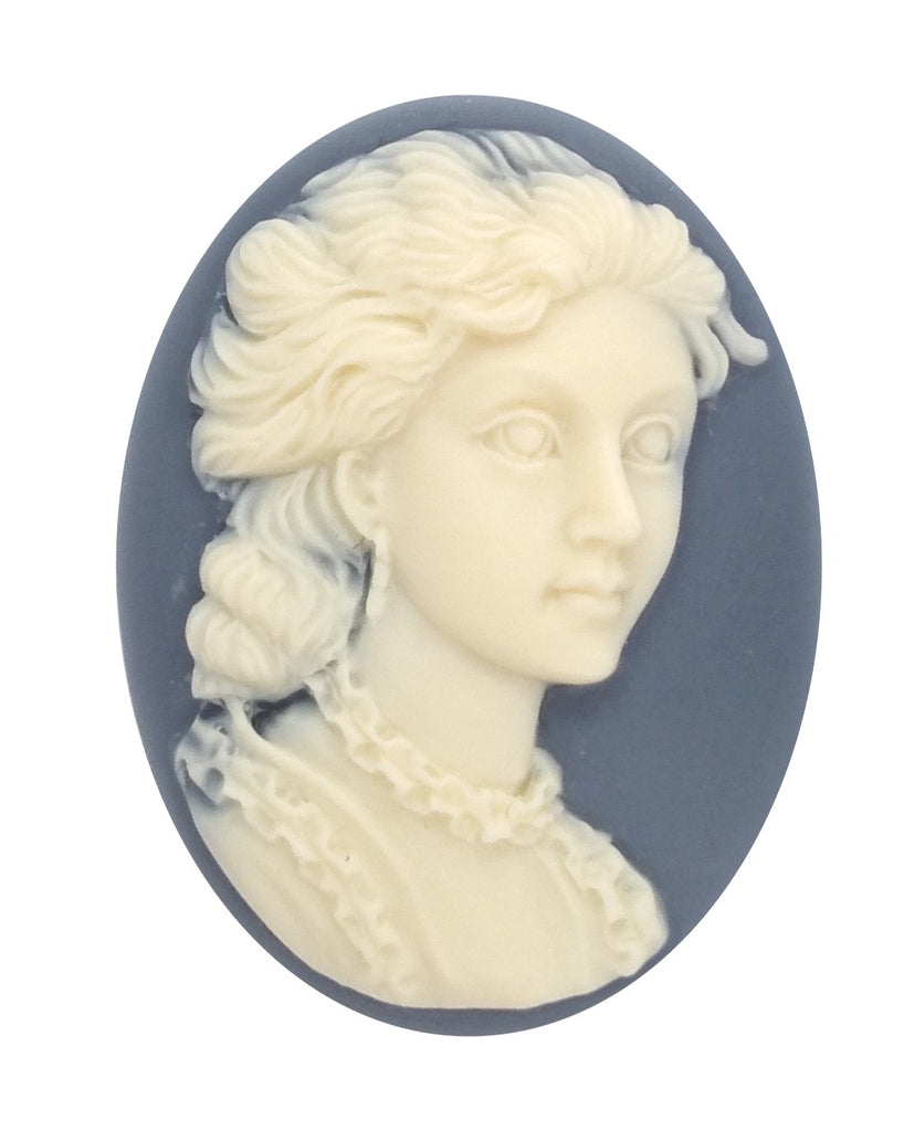 40x30mm Slate Blue Resin Cameo Colonial Woman  civil war suttlery supply 985r