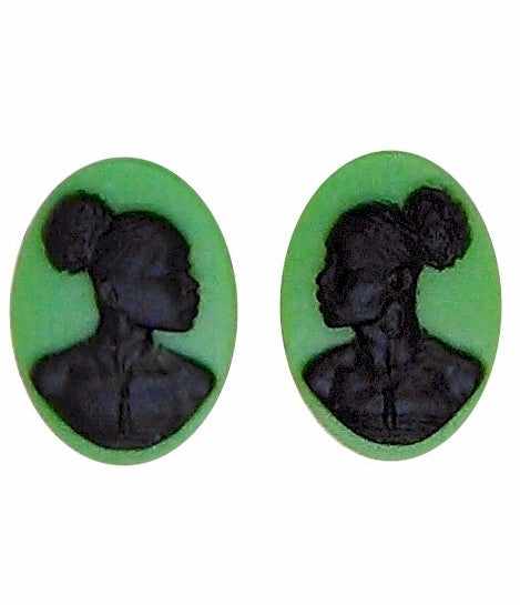 African American Cameo 18x13 Matched Pair Green Black Resin Cameos 997x