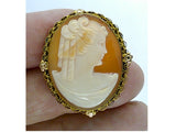 Antique Vintage Hand carved Italian Shell Cameo Brooch Pendant gold filled carnelian pendant necklace combo stamped 12k  F173