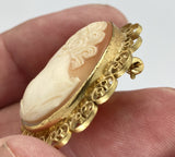 Vintage Hand carved Italian Shell Cameo Brooch carnelian pendant necklace combo F207