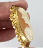 Vintage Hand carved Italian Shell Cameo Brooch carnelian pendant necklace combo F207