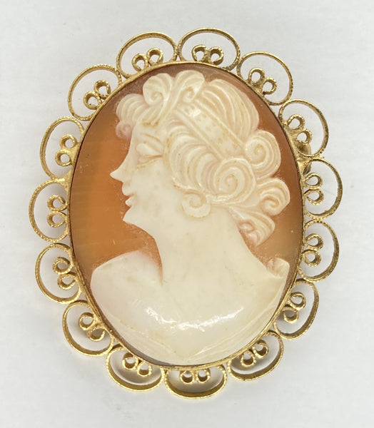 Charming Art Deco Carnelian shell cameo brooch from circa 1940’s set in a heavy, cheapest fancy gilt bezel. FREE WORLDWIDE SHIPPING