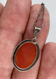 Petite Silver Vintage Italian Cameo Necklace Hand carved carnelian Conch Shell Pendant 18 inch chain  F212