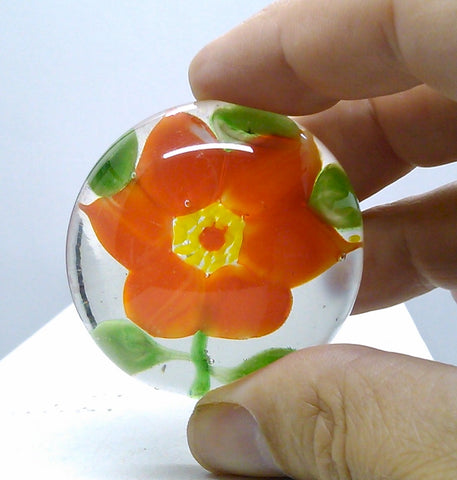 Vintage Glass Paperweight Chinese Red Poinsettia copy of Sandwich Glass