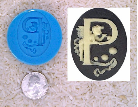 Food Safe Silicone Cameo Mold The LETTER P of the alphabet for candy soap clay resin wax etc.