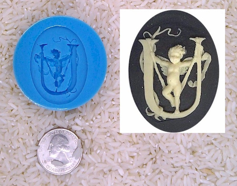 Food Safe Silicone Cameo Mold The LETTER U of the alphabet for candy soap clay resin wax etc.