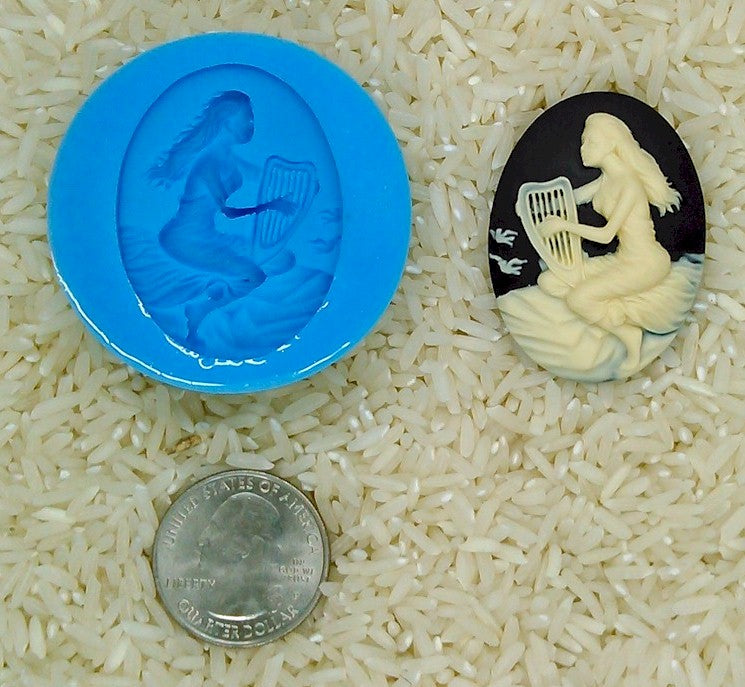 Harpist Harp Instrument Food Safe Silicone Cameo Mold for candy soap clay resin wax etc.