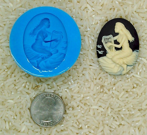 Harpist Harp Instrument Food Safe Silicone Cameo Mold for candy soap clay resin wax etc.