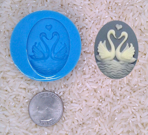 Forever Love Swans Heart water birds Food Safe Silicone Cameo Mold for candy soap clay resin wax etc