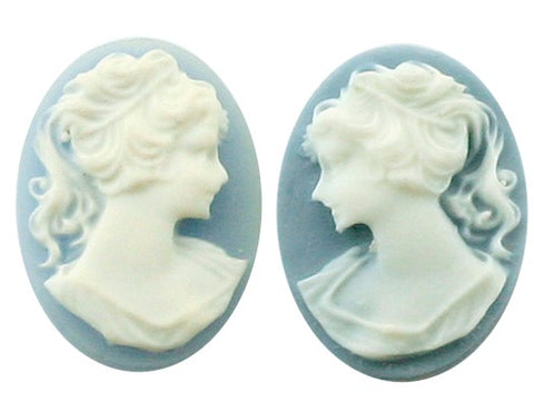 25x18mm ponytail girl resin cameo pair blue white S2049