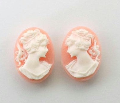 18x13mm pink and WHITE ponytail girl matched pair resin cameos S2043