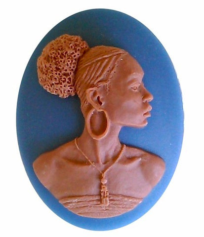 40x30mm African American Black Woman Resin Cameo Blue and Brown S2069