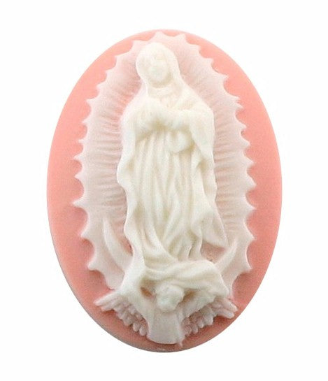 Our Lady of Guadalupe Resin Cameo 25x18mm Virgin Mother Mary Pink White S2086