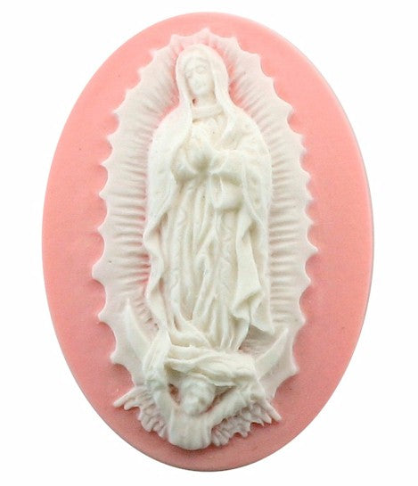 Our Lady of Guadalupe Resin Cameo 40x30mm Virgin Mother Mary Pink White S2087