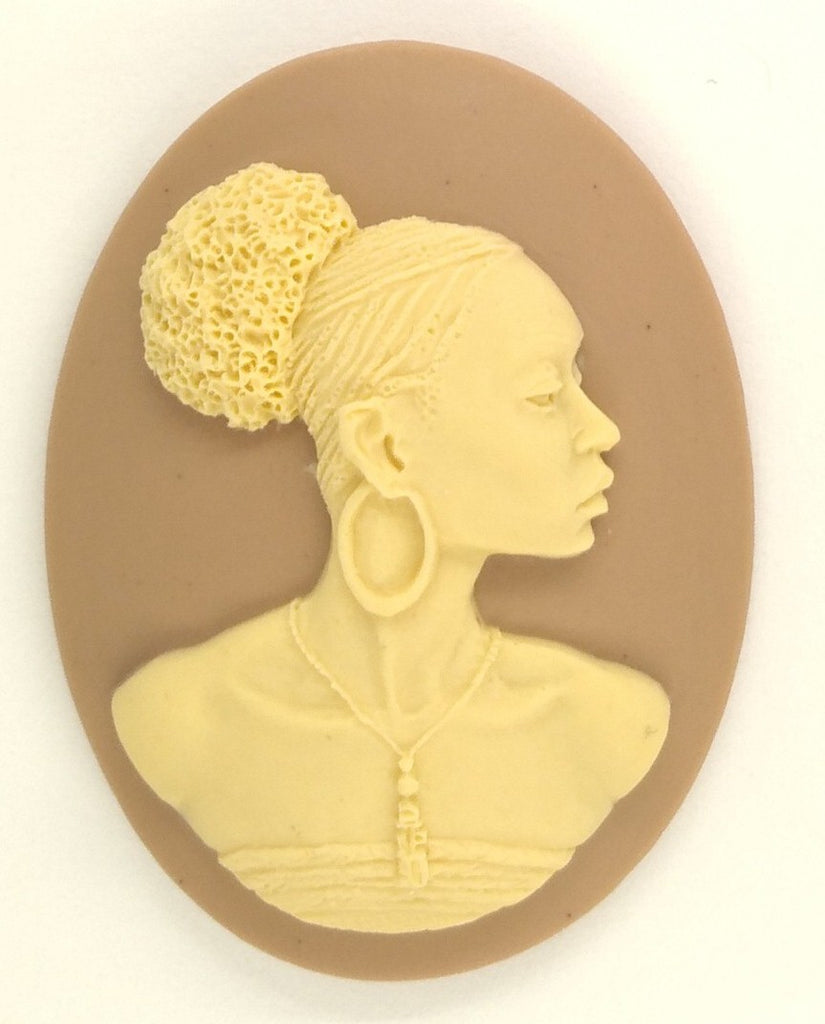 40x30mm African American Black Woman Resin Cameo Cabochon Tan ivory S4042