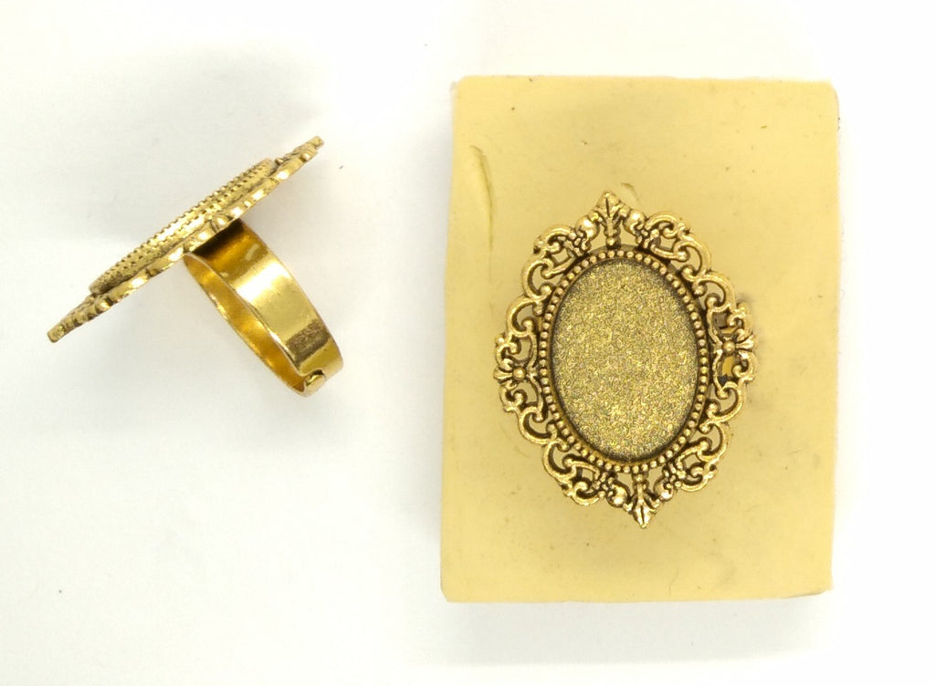 18x13mm Antique Gold adjustable finger ring glue in setting jewelry finding S4072