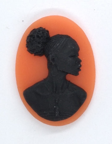 25x18mm African American Black Woman Resin Cameo in orange S4097