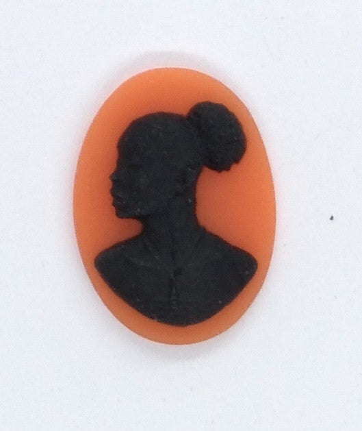 18x13mm African American Black Woman Resin Cameo in orange S4100