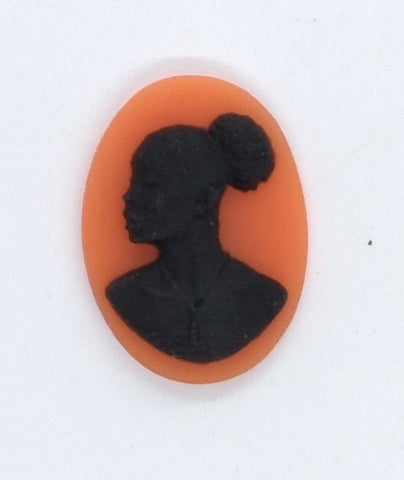 18x13mm African American Black Woman Resin Cameo in orange  S4100