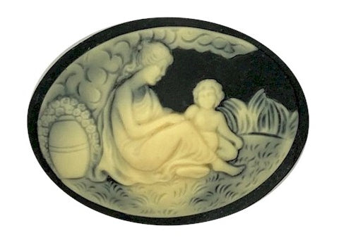 40x30mm Woman and Child Black and ivory Horizontal Resin Cameo S4129G