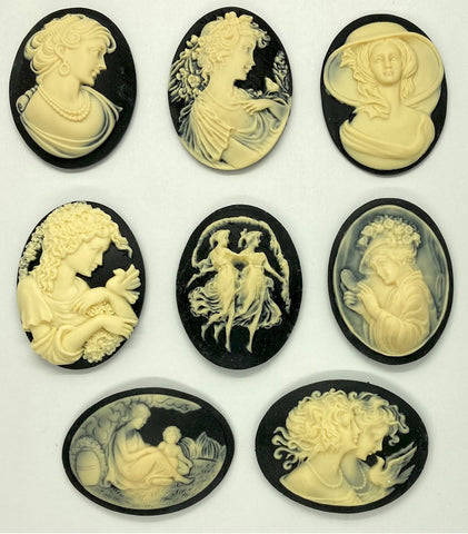 40x30mm Victorian Woman Set of 8pcs Resin Cabochon Cameo Fancy Ladies