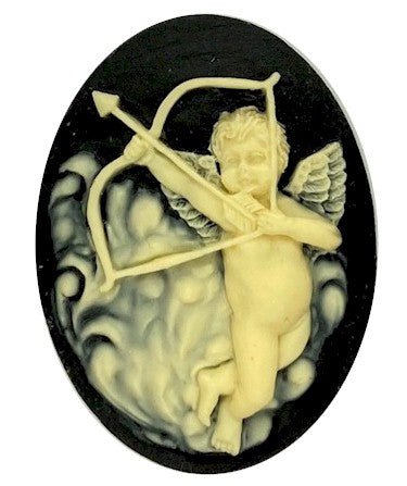 Cupids Arrow Resin Cameo 40x30mm Valentine Theme Angel Cherub Black Ivory S4130G