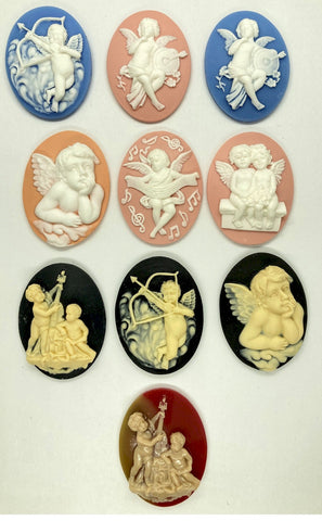 40x30mm Religious 10pcs Set Angels and Cupid Resin Cameo Cabochon S4130