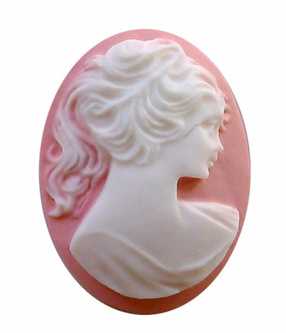 30x22mm Ponytail Girl Resin Cameo Pink and White S2051