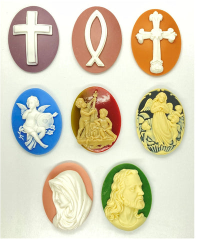 40x30mm Religious 8pcs Set Resin Cameo Cabochon Jesus Angels Christian Symbols S4136