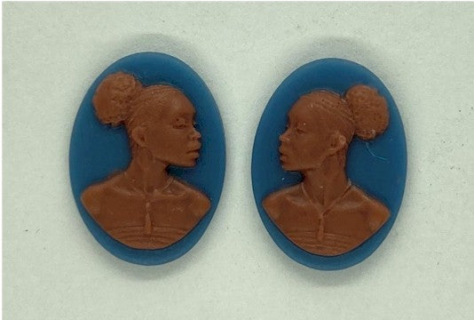 18x13mm African American Cameo Matched Pair Blue and Brown Resin Cameos S4137