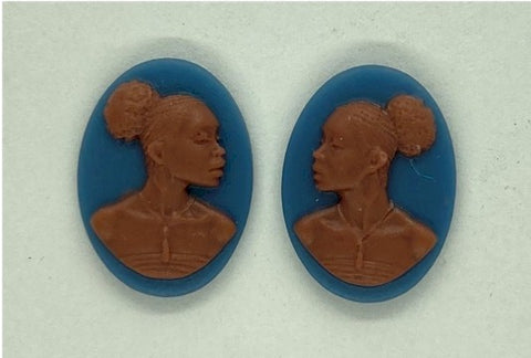 18x13mm African American Cameo Matched Pair Blue and Brown Resin Cameos S4137