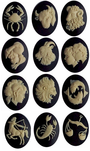 12pc Zodiac Cameo Set 40x30mm Zodiac Astrology Sign Horoscope Constellation Cameos