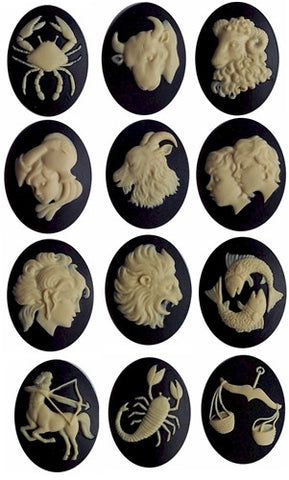 12pc Zodiac Cameo Set 40x30mm Zodiac Astrology Sign Horoscope Constellation Cameos