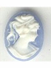 Closeout - 14x10mm Blue and White ponytail girl right only resin cameos 143R RIGHTONLY