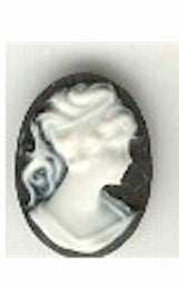 Closeout - 14x10mm black and light ivory ponytail girl right only resin cameos 145R RIGHTONLY